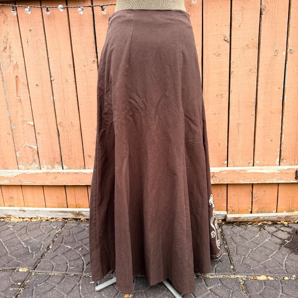 Y2K Boho Beaded Embroidered Chocolate brown maxi skirt - Picture 2 of 9